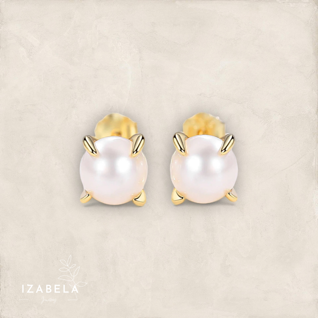 Gold Pearl Stud Earrings