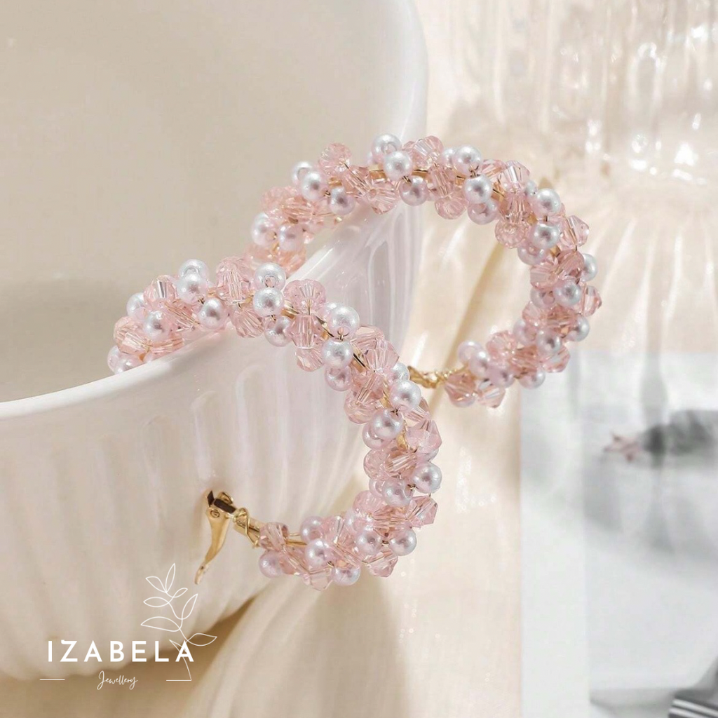 Perla Pink and Pearl Hoop Earrings