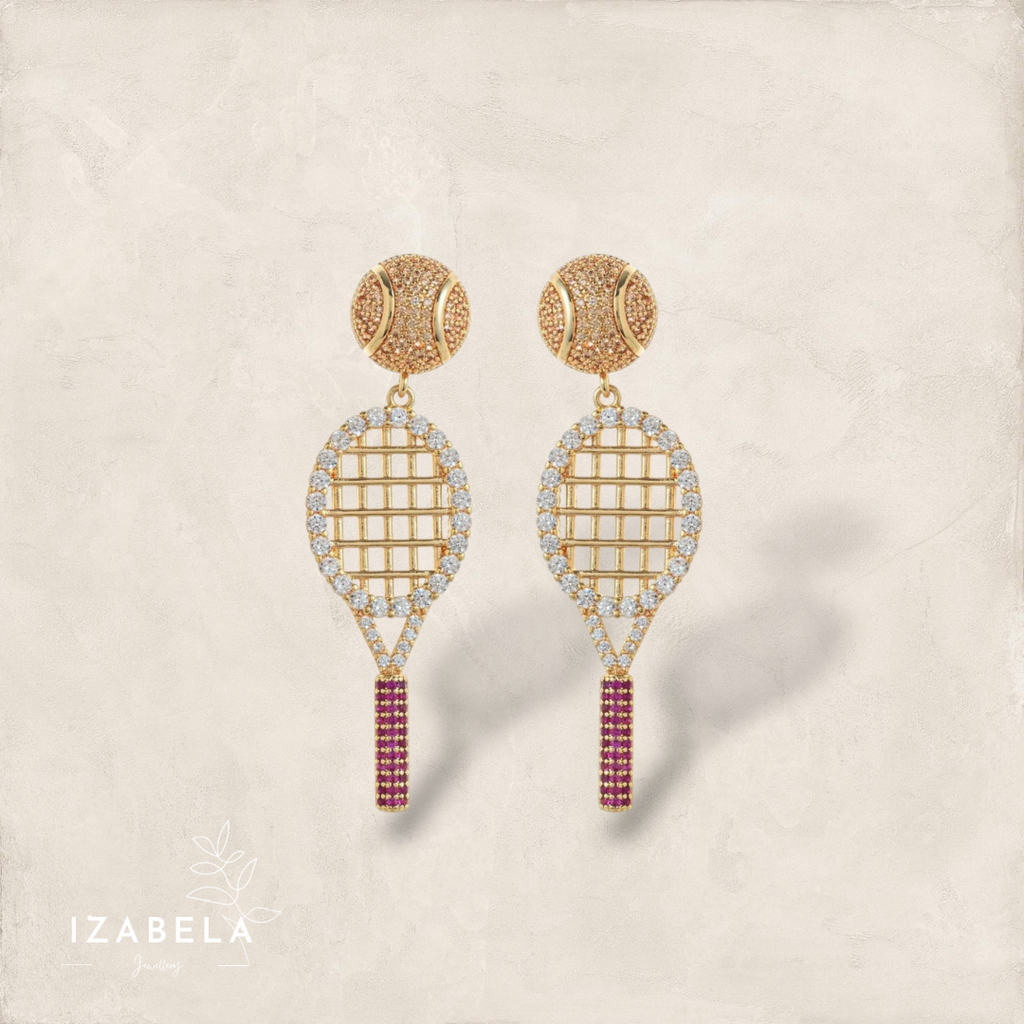 Drop Down Tennis Racket and Ball Earrings